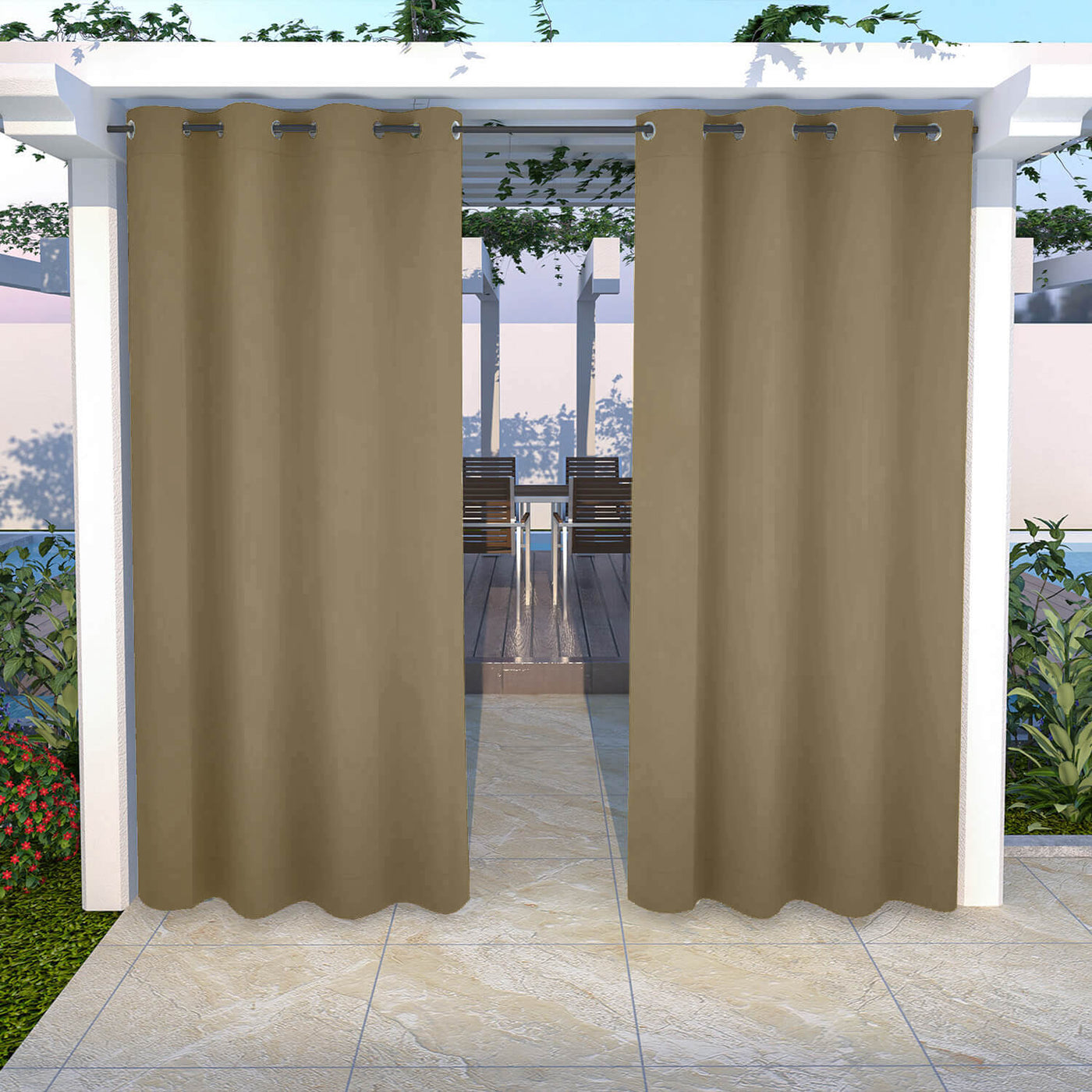 Outdoor Curtains Waterproof Grommet Top 1 Panel - Khaki