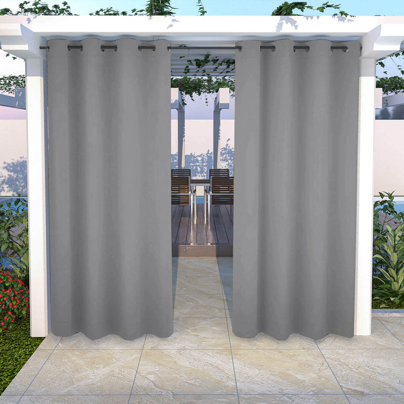 Outdoor Curtains Waterproof Grommet Top 1 Panel - Light Gray