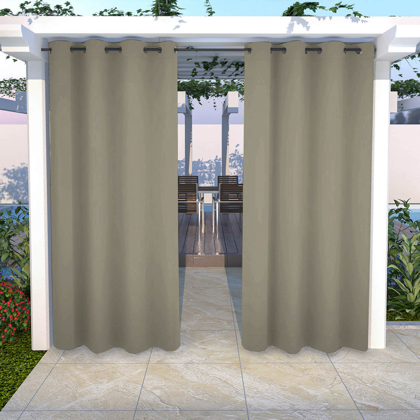 Outdoor Curtains Waterproof Grommet Top 1 Panel - Taupe
