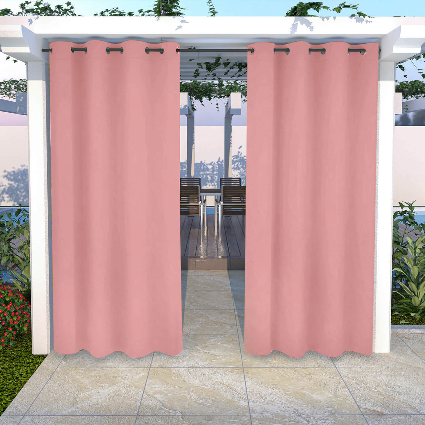 Outdoor Curtains Waterproof Grommet Top 1 Panel - Pink