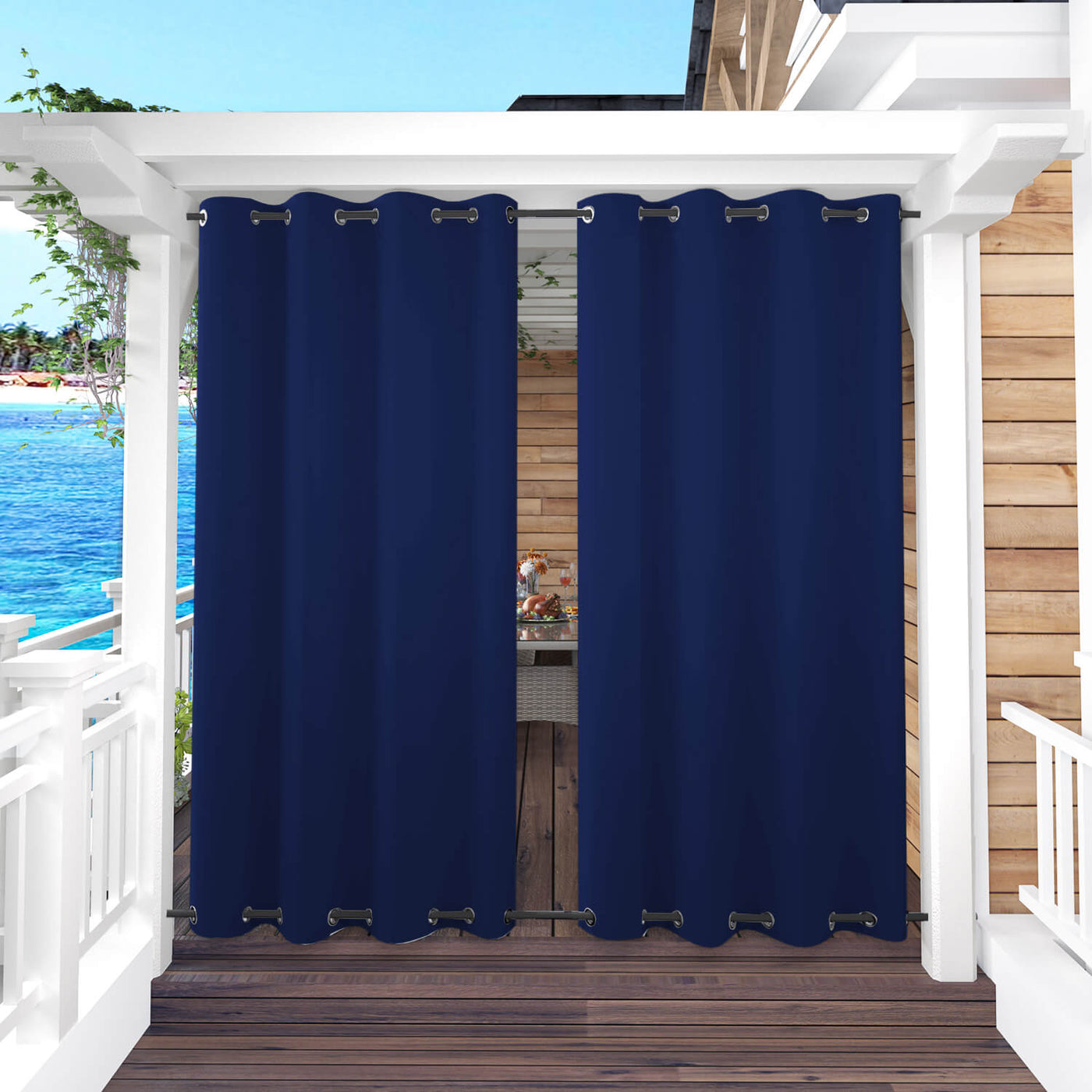 Outdoor Curtains Waterproof Grommet Top & Bottom 1 Panel - Navy