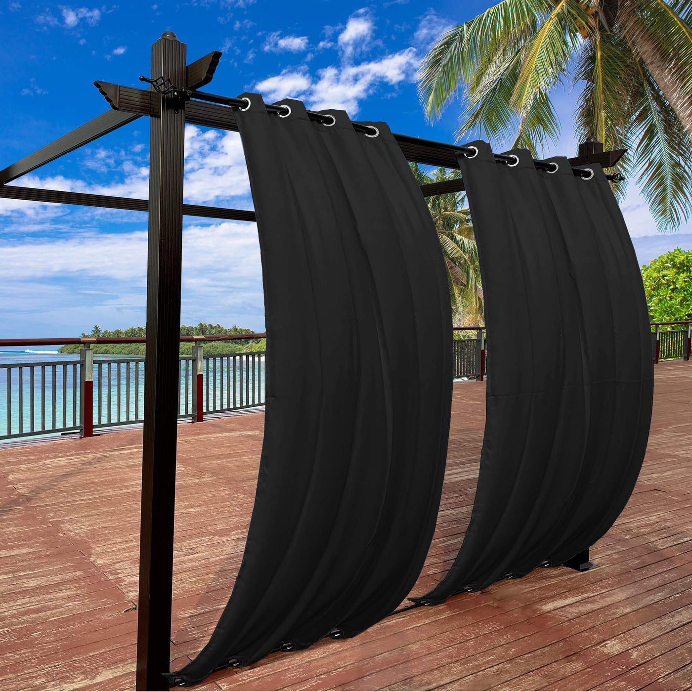 Outdoor Curtains Waterproof Grommet Top & Bottom 1 Panel - Raven Black