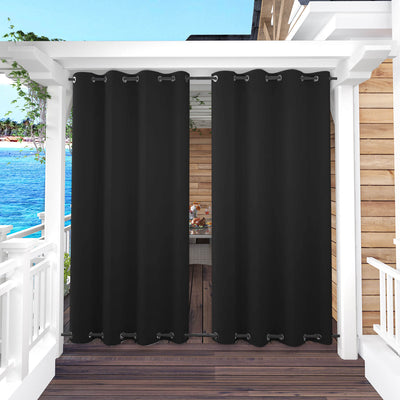 Outdoor Curtains Waterproof Grommet Top & Bottom 1 Panel - Raven Black