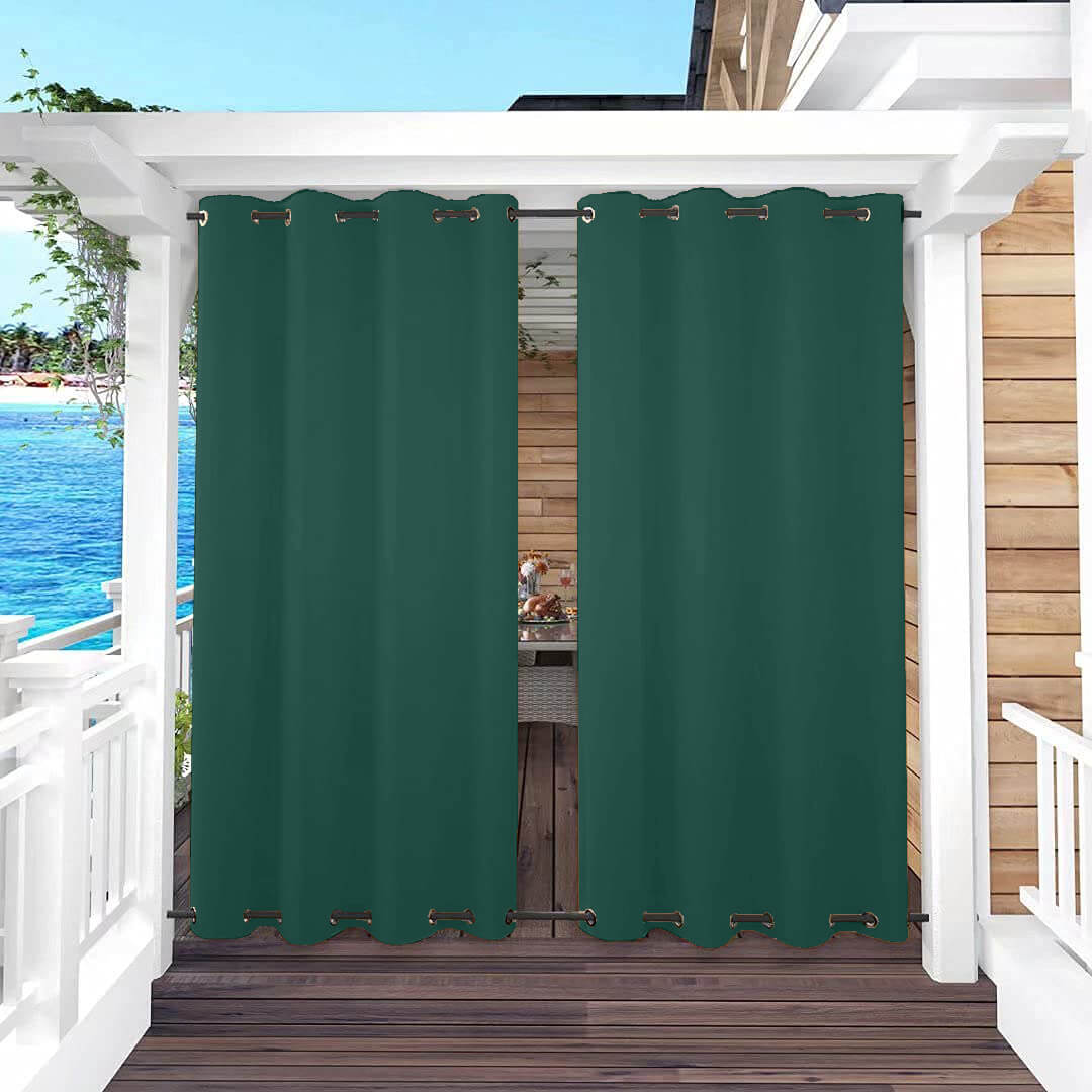 Outdoor Curtains Waterproof Grommet Top & Bottom 1 Panel - Dark Green