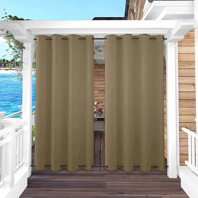 Outdoor Curtains Waterproof Grommet Top & Bottom 1 Panel - Khaki