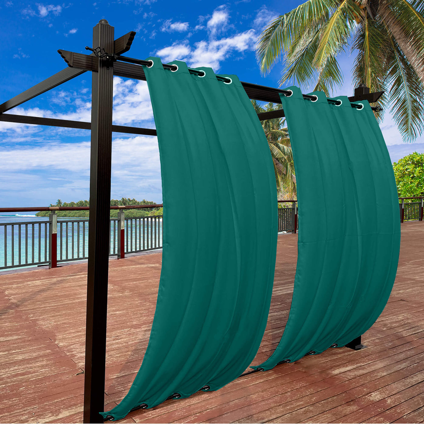 Outdoor Curtains Waterproof Grommet Top & Bottom 1 Panel - Forest Green