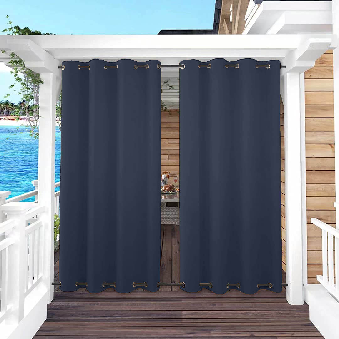 Outdoor Curtains Waterproof Grommet Top & Bottom 1 Panel - Prussian blue