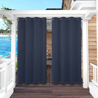 Outdoor Curtains Waterproof Grommet Top & Bottom 1 Panel - Prussian blue