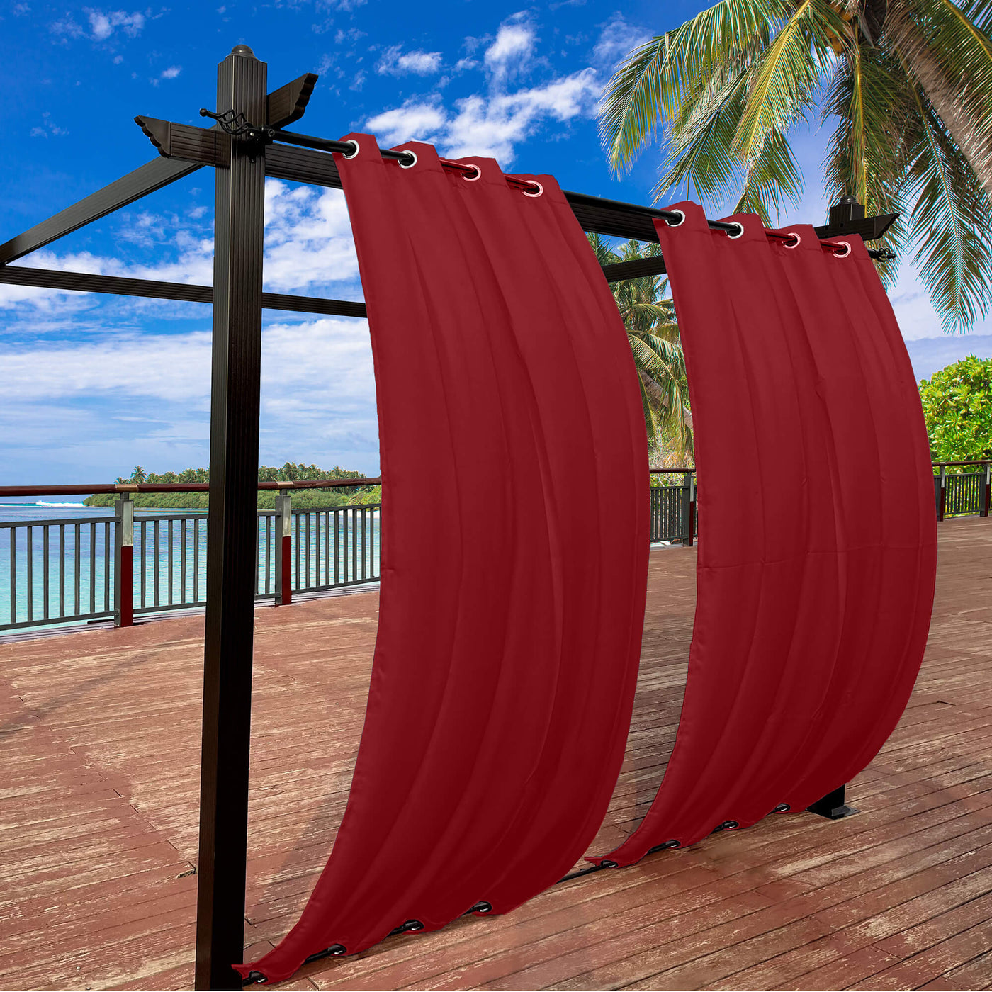 Outdoor Curtains Waterproof Grommet Top & Bottom 1 Panel - Red