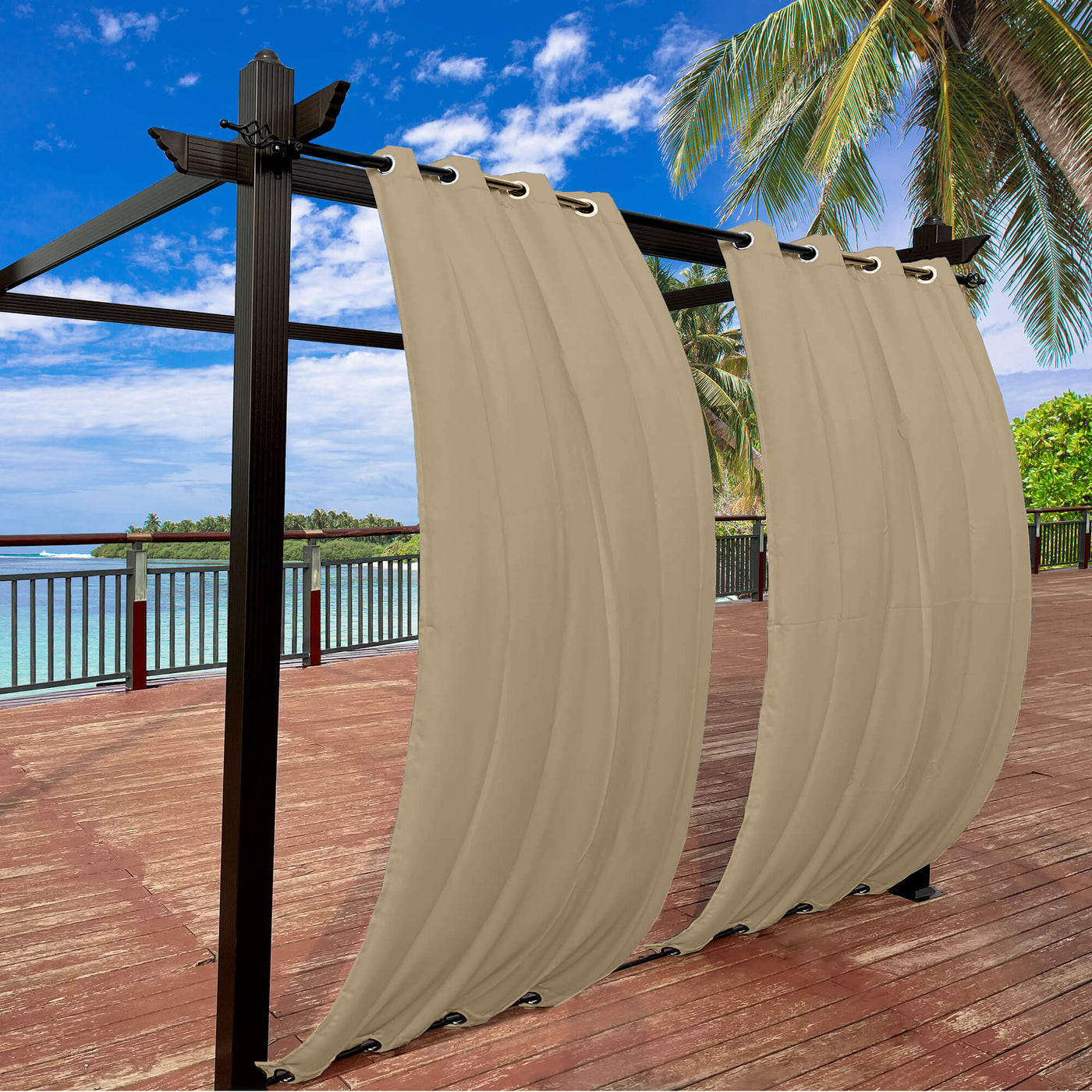 Outdoor Curtains Waterproof Grommet Top & Bottom 1 Panel - Camel