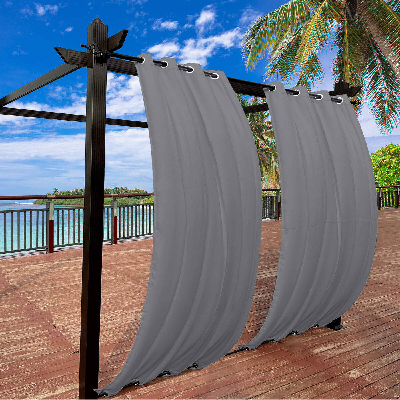 Outdoor Curtains Waterproof Grommet Top & Bottom 1 Panel - Light Gray