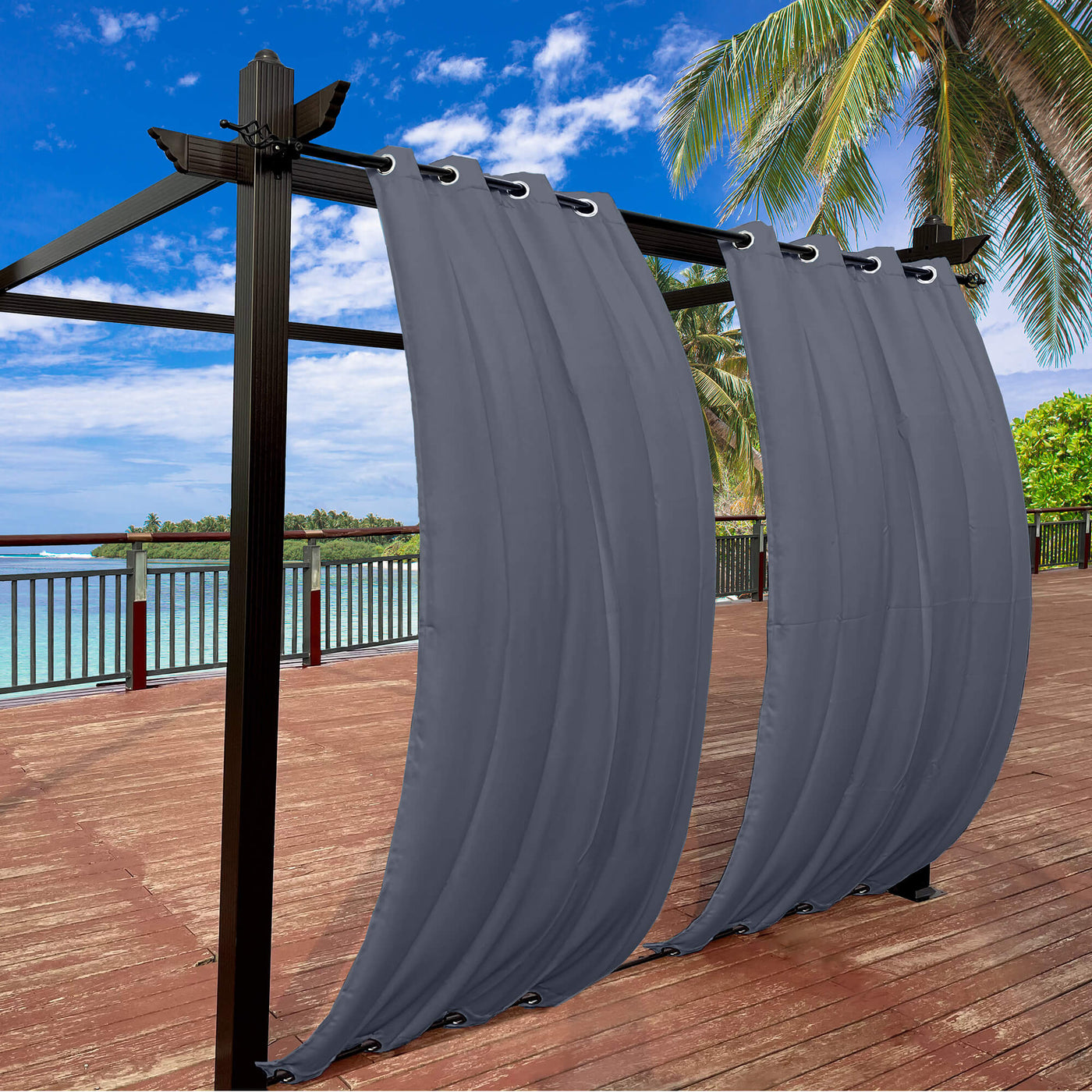 Outdoor Curtains Waterproof Grommet Top & Bottom 1 Panel - Grey