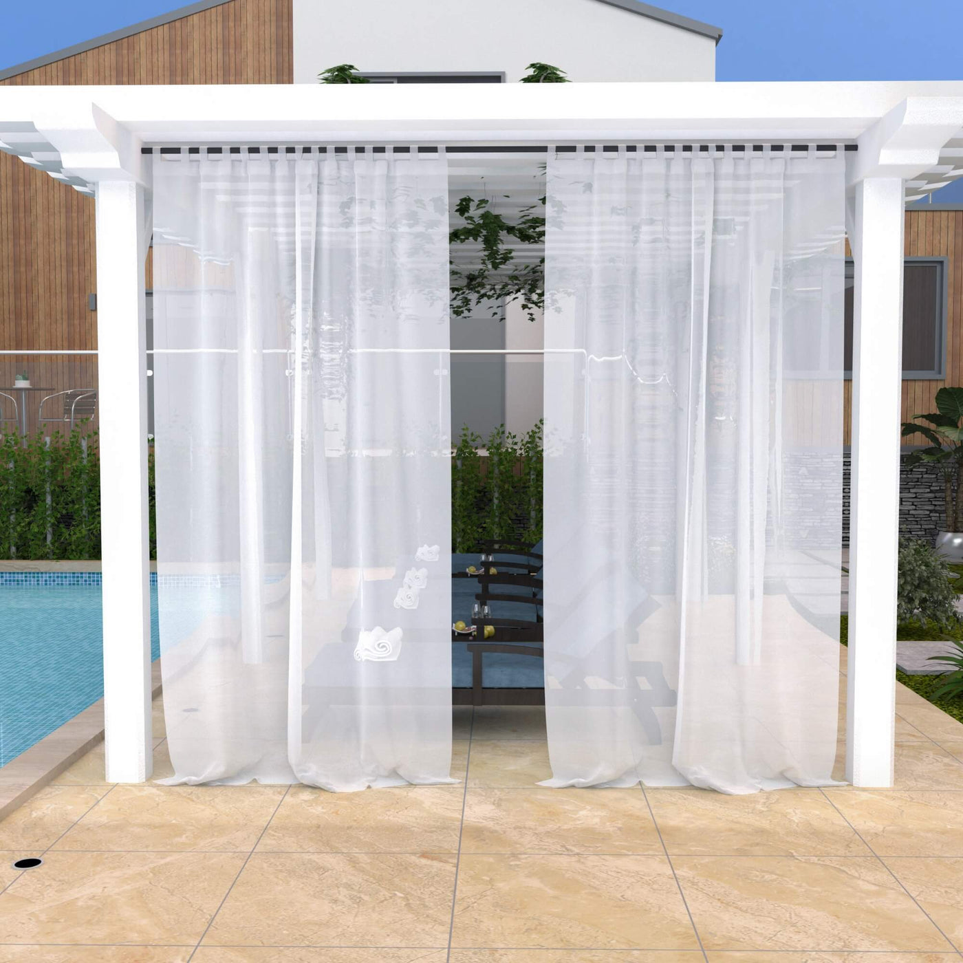 SNOWCITY Outdoor Sheer Curtains Waterproof Velcro Tab Top for Patio | Weighted Curtain | Custom Service White W52in * L120in